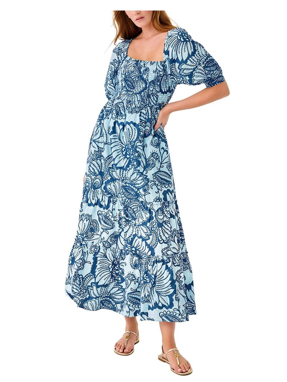 Lilly Pulitzer Hadly Short Sleeve Blue Smocked Dress